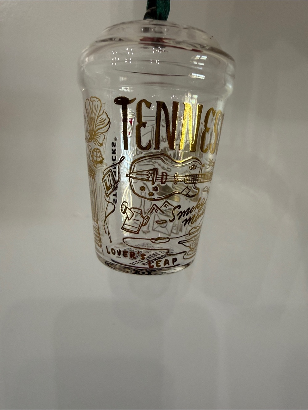 Starbucks Tennessee Themed Clear Glass Ornament with Gold Lettering